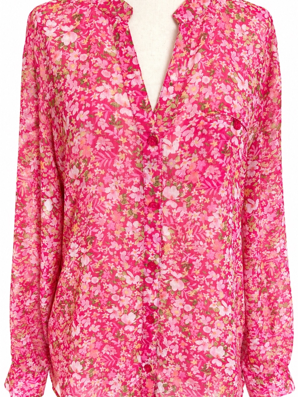 KUT from the Kloth Jasmine Pink Floral Chiffon Blouse Roll Tab Sleeve Size M